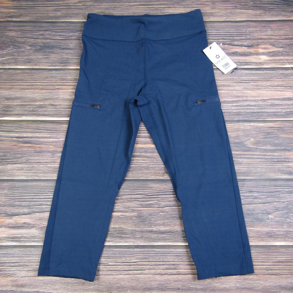 Nine West NEW Womens Large Blue Crop Yoga Pants Tight‎ Leggings Gym Workout